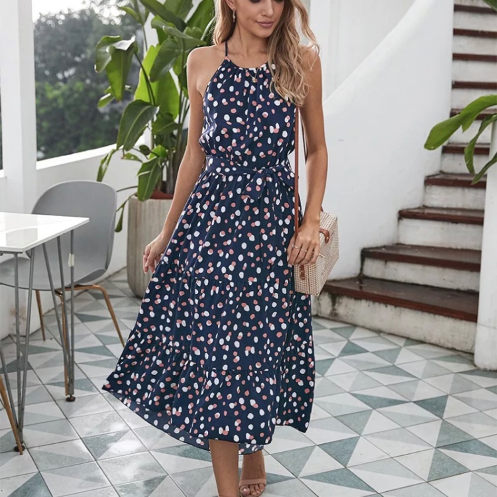 Blue and Pink Polka Dot Maxi dress - Picture 2 of 4